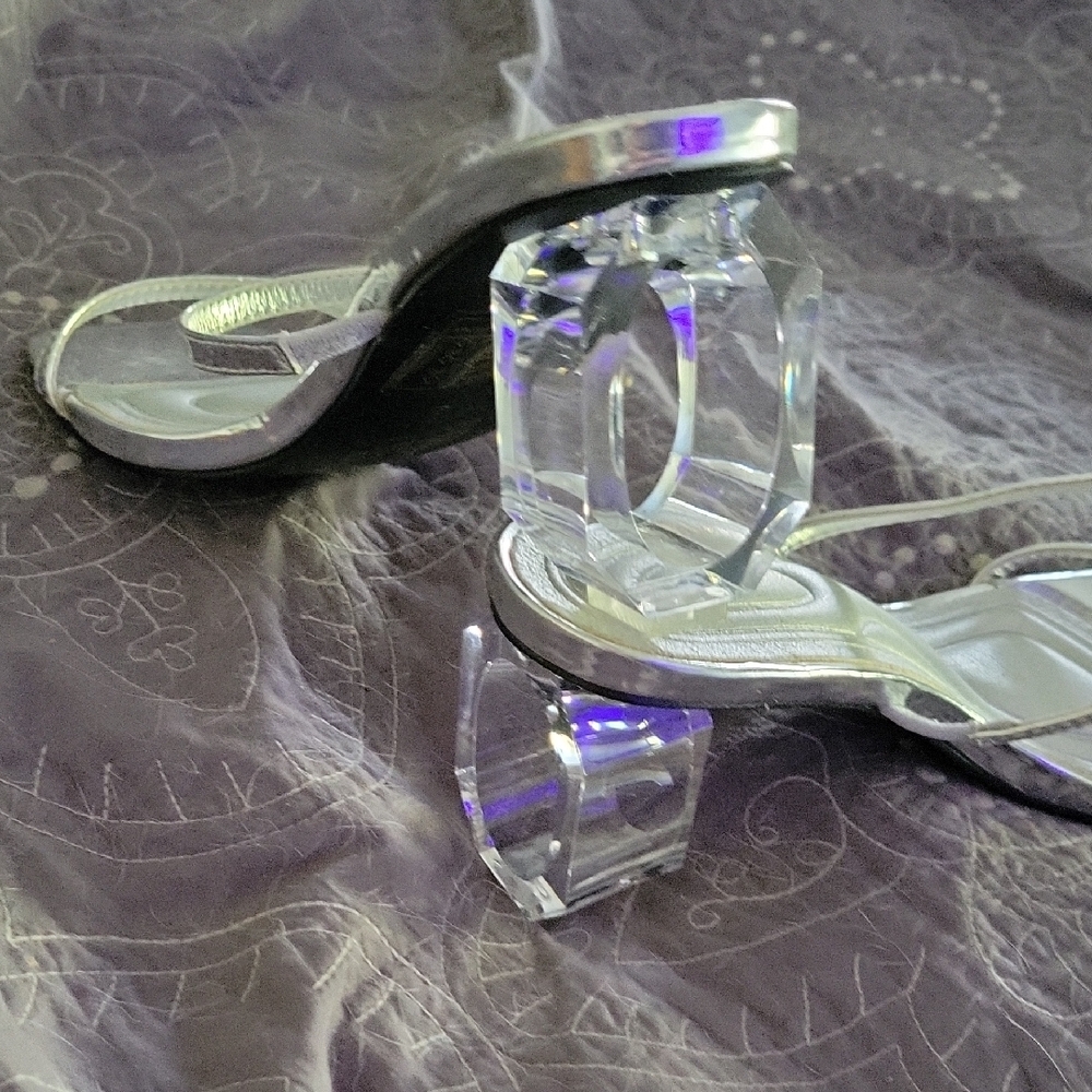 Sexy Clear Strappy Silver Heeled Sandals for Women